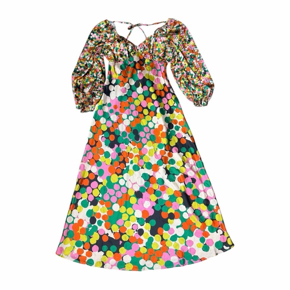 NEW ANTHROPOLOGIE PORRIDGE Polka Dot Big Floral Puff-Sleeved Maxi Dress Size S - Picture 3 of 4